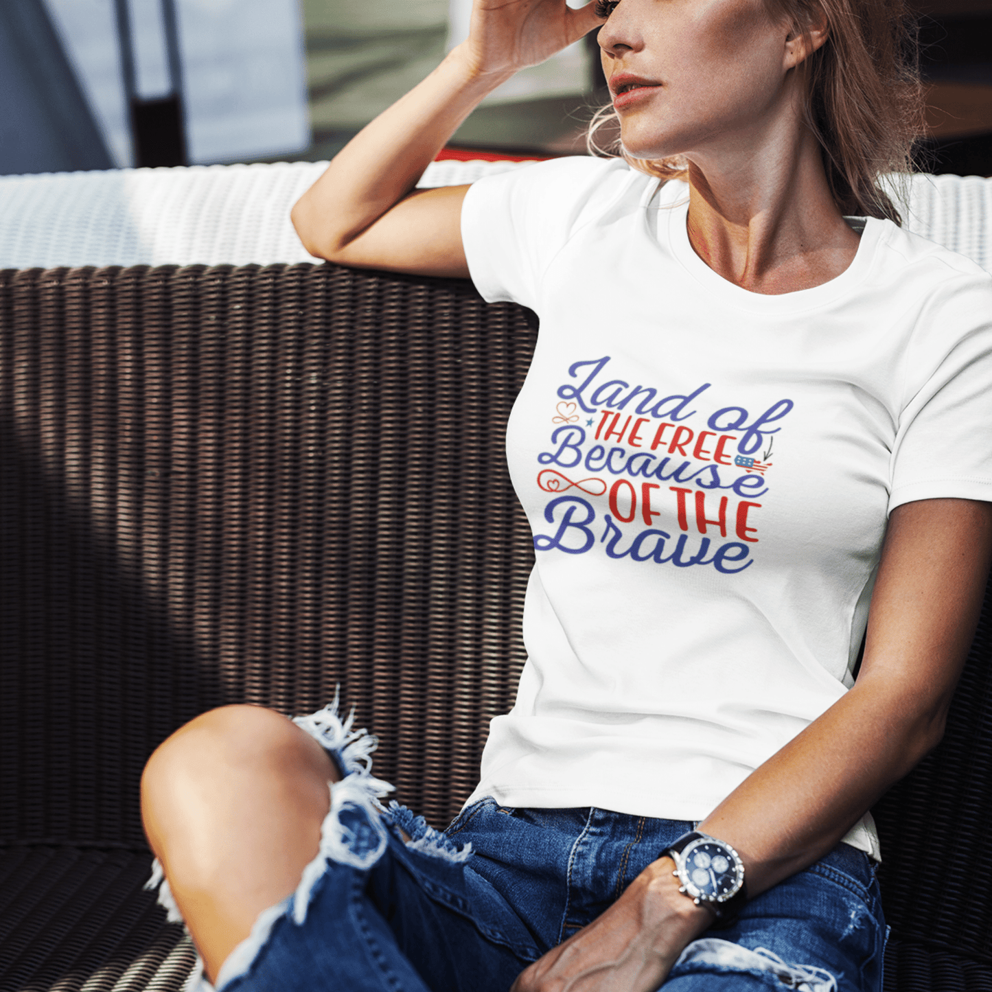 Land Of The Free Because Of The Brave Womens tee white