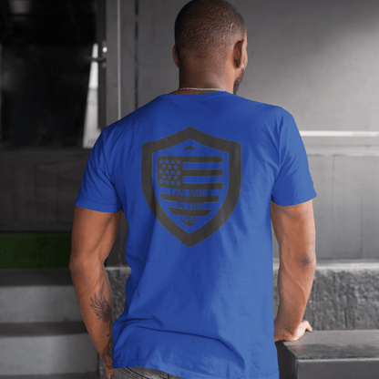 I Am Made In The USA Mens Short Sleeve - inside back blue