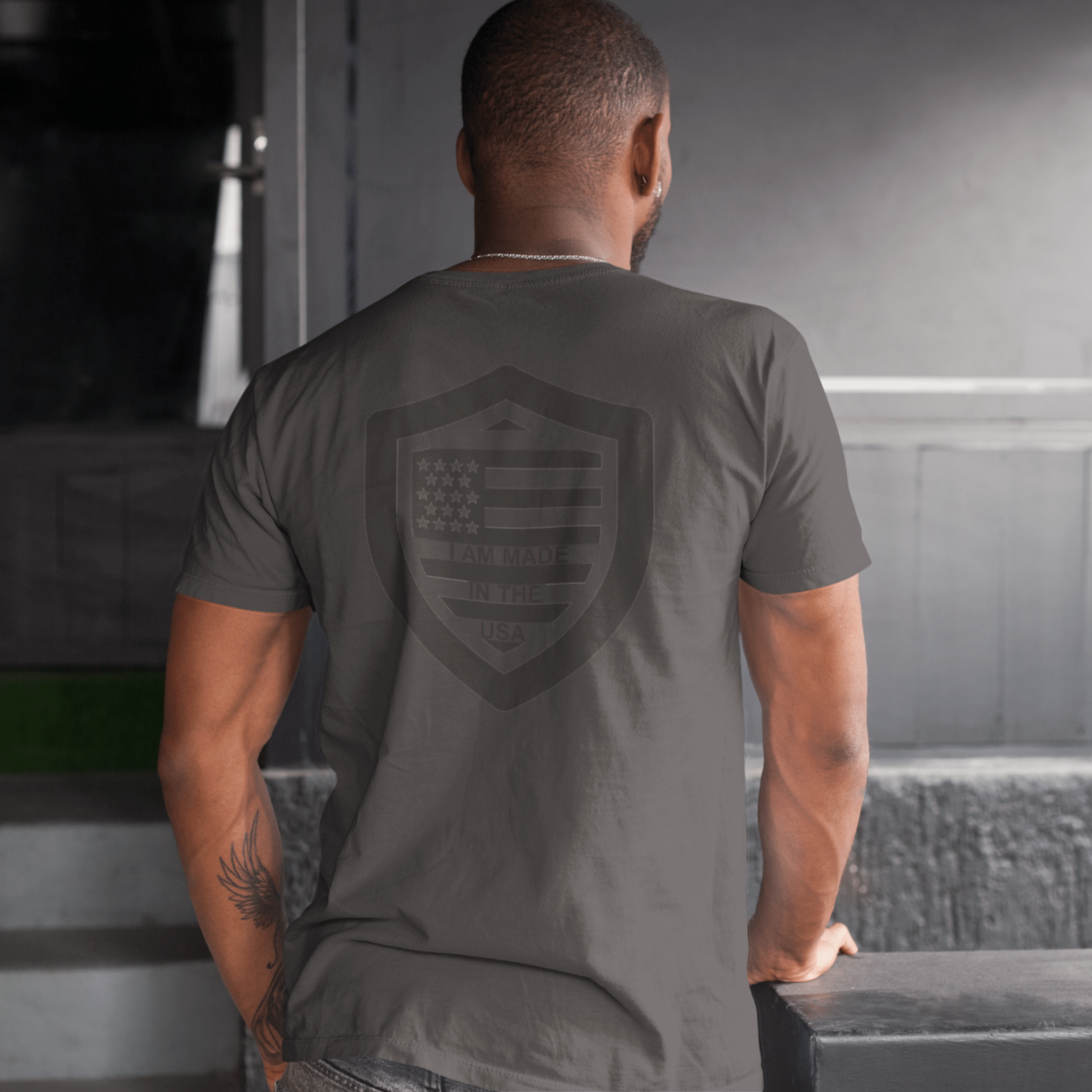 I Am Made In The USA Mens Short Sleeve - inside back charcoal