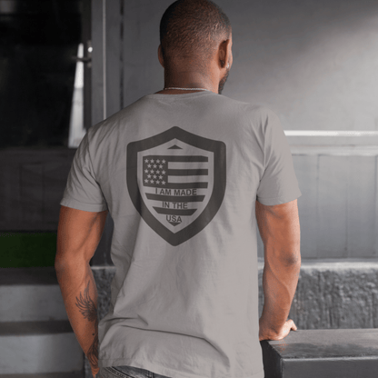 I Am Made In The USA Mens Short Sleeve - inside back grey