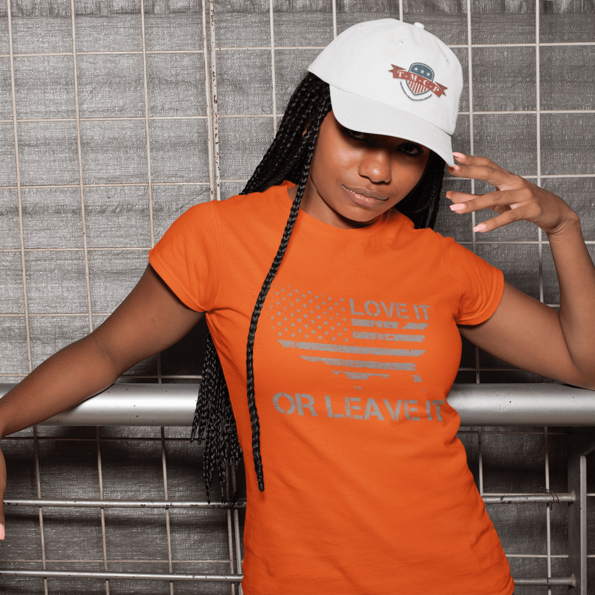 Love It Or Leave It Women's Short Sleeve T-Shirt with orange hat front