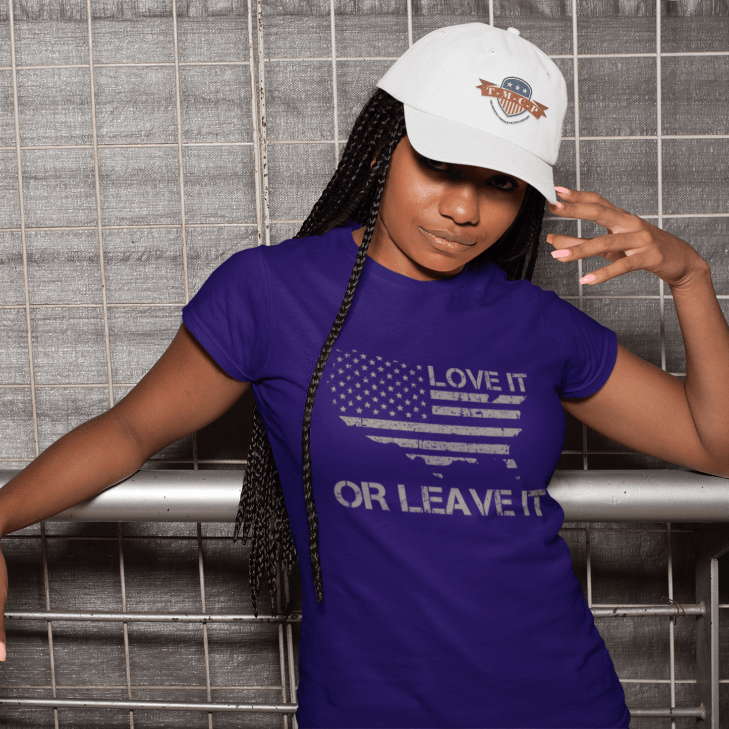 Love It Or Leave It Women's Short Sleeve T-Shirt with purple hat front