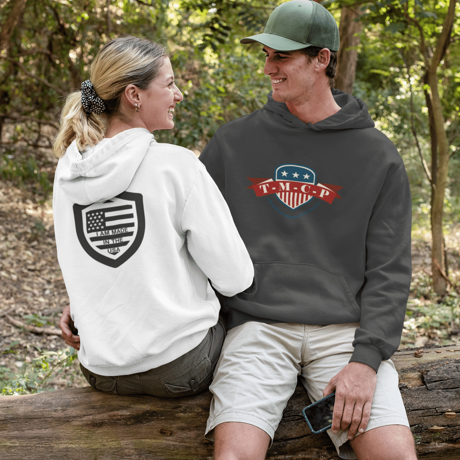 The Modern Conservative Podcast Pull Over Hoodie couple outside back white man charcoal