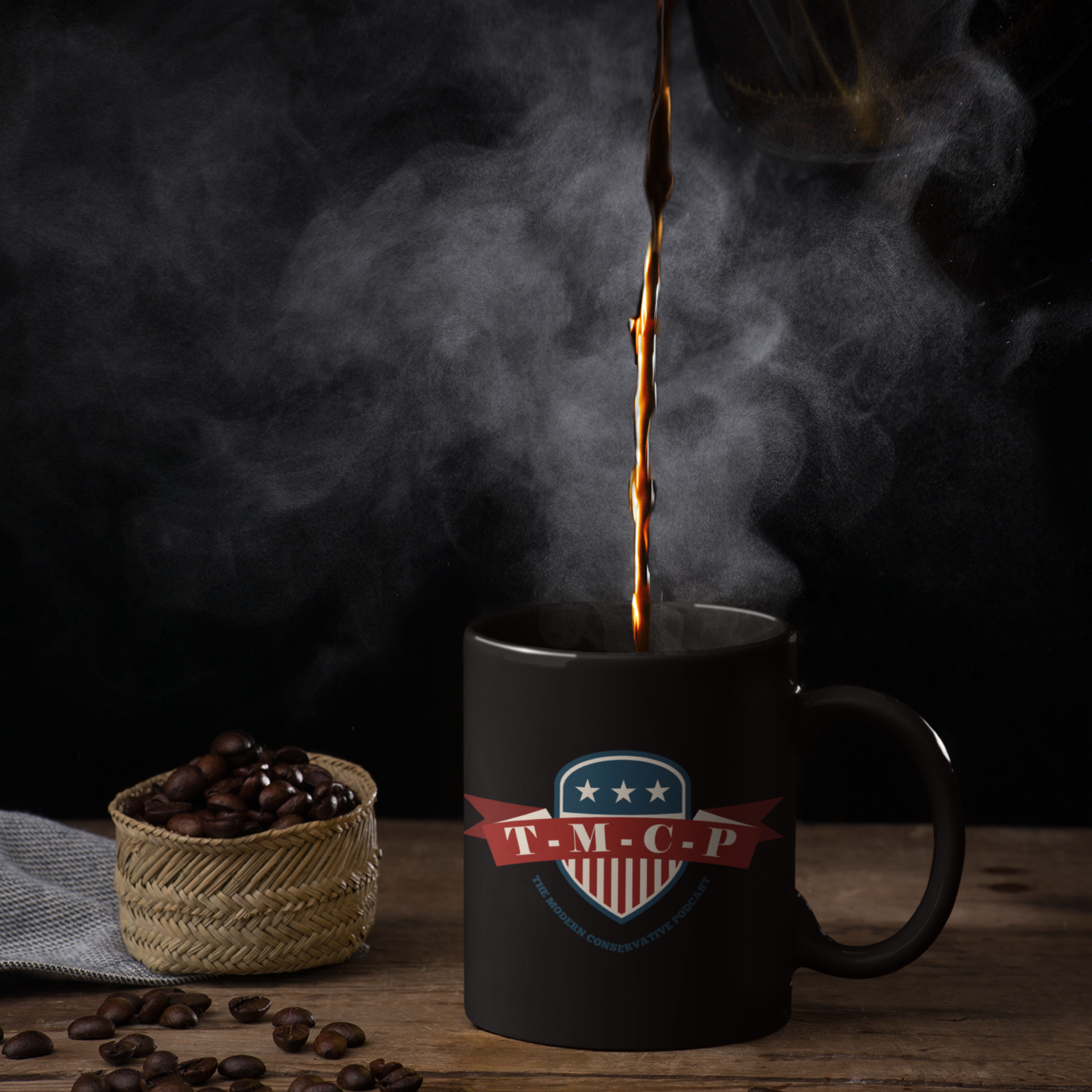 The Modern Conservative Podcast inside black coffee mug