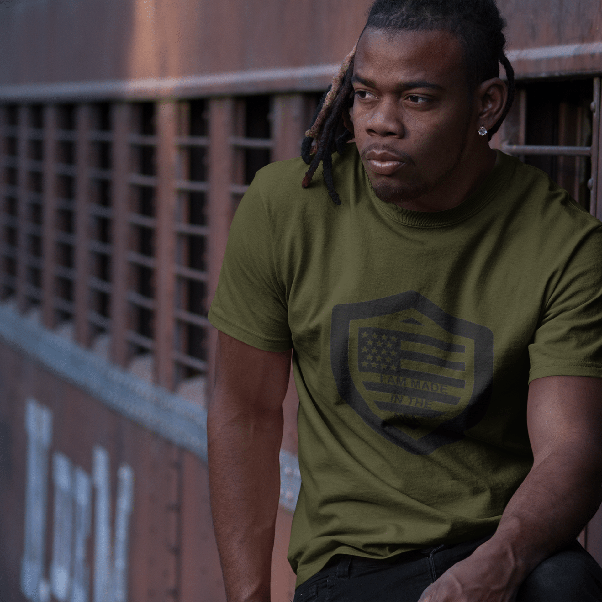 I Am Made In The USA Mens Short Sleeve - outside front military green